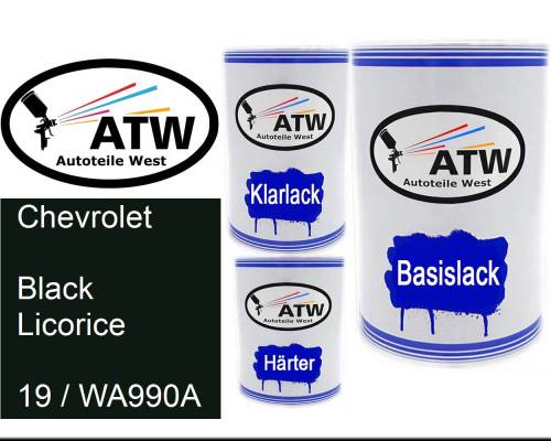 Chevrolet, Black Licorice, 19 / WA990A: 500ml Lackdose + 500ml Klarlack + 250ml Härter - Set, von ATW Autoteile West.